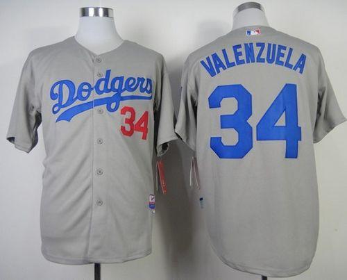 Dodgers #34 Fernando Valenzuela Stitched Grey Cool Base MLB Jersey - Click Image to Close